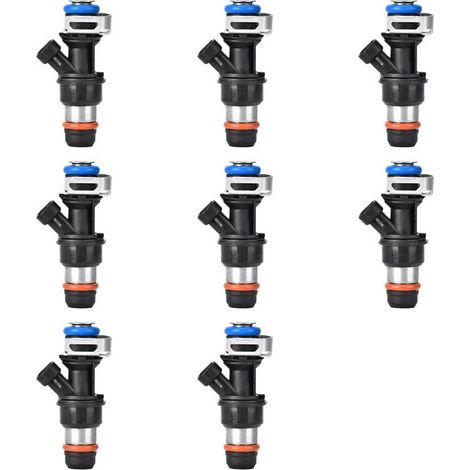 Ocho inyectores de combustible compatibles con los modelos Chevrolet Silverado, Sierra y Yukon de 4.8, 5.3 y 6.0 litros de 1999 a 2007. Números de pieza: 25317628 y 25323974.