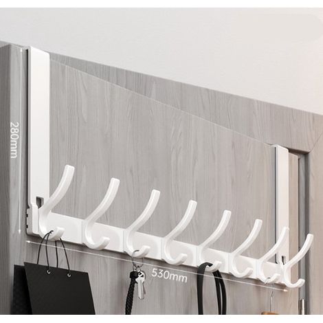 Appendiabiti da porta con 8 ganci, utilizzabili sia in alto che in basso, per un utilizzo ottimale dello spazio dietro la porta, portata 20 kg, 53 cm × 28 cm × (1/5)