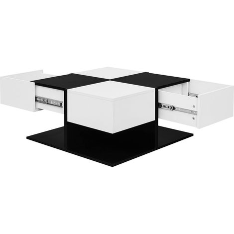 Mesa de centro moderna negra y blanca 70 x 70 x 35,5 cm con 2 cajones (1/5)