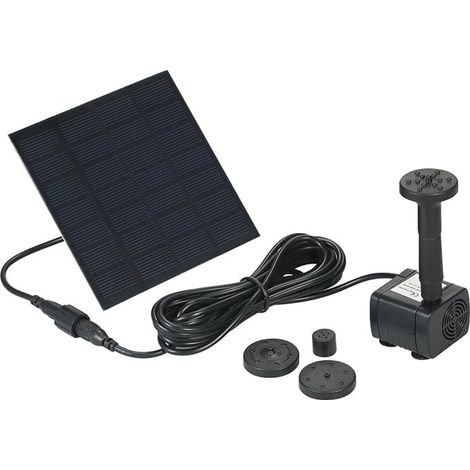 Fontaine Solaire Pompe, Pompe à Eau Solaire 7V, 1,4W 150L/H avec Plusieurs Buses, pour Exterieur/Jardin/Étang/Bain d'Oiseaux/Piscine/Gardin (1/5)