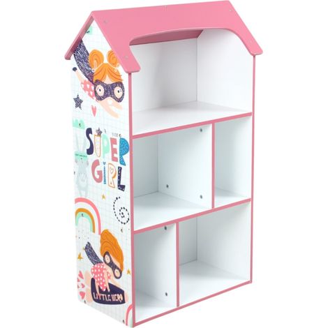 Scaffale GINGER HOME SUPER GIRL a Forma di Casetta per Giochi e Libri, Rosa (1/5)