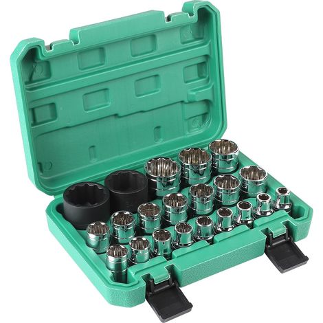 21 Pcs Jeu de Douilles 12 Pans 1/2 8-36mm, clé à Douille 12 Pans 1/2 Jusqua 36mm Acier CR-V, Avec un étui Solide et Facile à Ranger (1/5)
