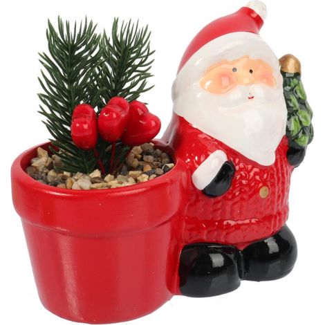 Ornamento natalizio in ceramica Babbo Natale con pianta grassa II (1/3)