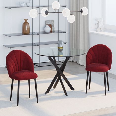 Set aus 2 Esszimmer-/Küchenstühlen, burgunderroter Samtbezug, schwarze Metallbeine, Maße 52 x 54 x 79 cm (L x B x H)