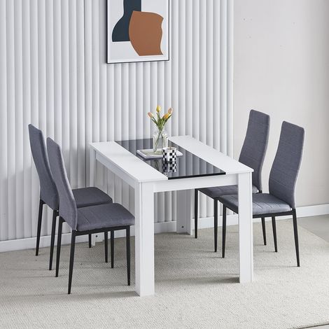 Dining Room Set, Black White Dining Table and Chairs, 120x80 cm Kitchen Table Dining Table with Chairs (Table with 4 Chairs,Grey Linen)