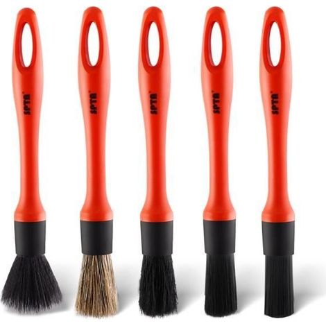 SPTA 5 pièces voiture détaillant brosses Kit doux poils de cheval pour Auto intérieur cuir dépoussiérage outils de lavage