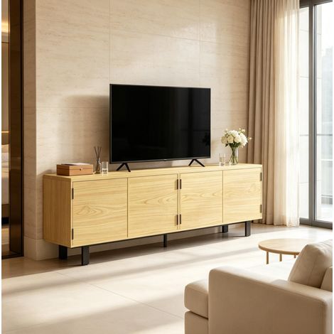 Mobile TV 180x35x55,5 cm in pannelli di legno e metallo naturale con contenitore FloraGrace (1/5)