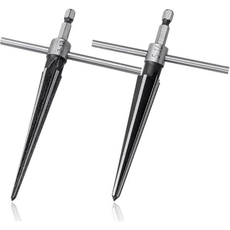 2 lot Alésoir conique, queue hexagonale 1/4", forme T pour perçage des trous de chevilles de guitare, idéal pour chanfreiner et fraiser les trous de vis (1/5)