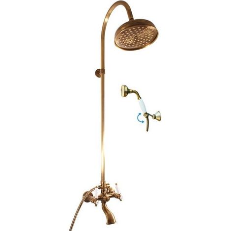Colonne de douche rétro MORAVA en laiton bronze avec douchette H 150cm (1/5)