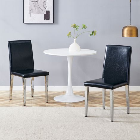 REDOM Juego de 2 sillas de comedor, respaldo ergonómico, patas de metal plateado, polipiel PU negra