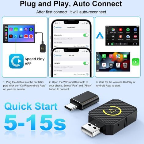 Kabelloser CarPlay-Konverter, 2-in-1 CarPlay/Android Auto, kompakter kabelloser CarPlay-Mini-Adapter für alle werkseitig kabelgebundenen CarPlay-Systeme (Carbon-Optik)