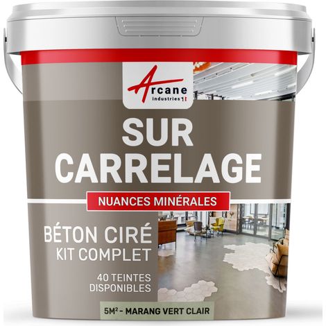 Béton ciré sur carrelage, cuisine, salle de bain, mural, sol, plan de travail, décoratif, revêtement, douche, kit - 5 m² (en 2 couches) Marang Vert Clair - ARCANE INDUSTRIES