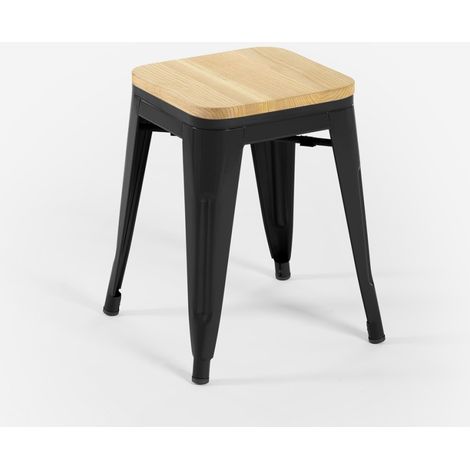 sgabello industriale metallo bar cucina top legno steel rocket wood - Nero (1/4)