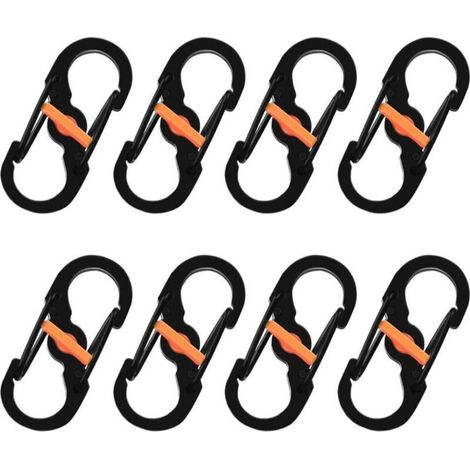8 Pièces S Mousquetons Crochet Mousqueton Mousqueton en Métal Mini Mousqueton Forme S Mousquetons S Bague Mousqueton Noir en Acier Inoxydable pour Voyages Camping Randonnée Pêche (1/4)