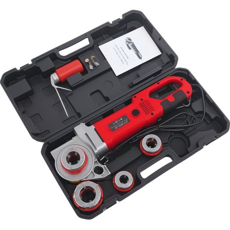 Fileteuse électrique – Lot avec 4 filières (1/2", 3/4", 1", 1-1/4"), moteur cuivre 2000W, pour tubes acier et PVC – Usage professionnel-rouge (1/5)