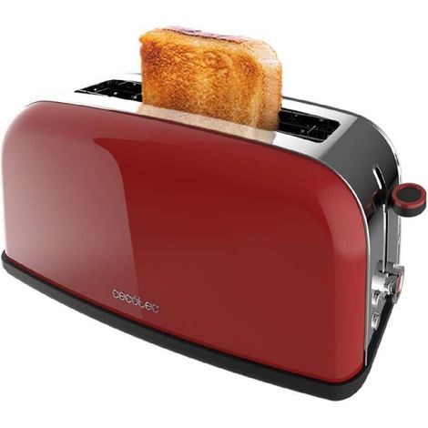 Cecotec Grille-pain vertical Toastin' time 850 Red Long Lite, 850 W, Capacité pour 2 tartines, Fente large, Acier inoxydable (1/5)