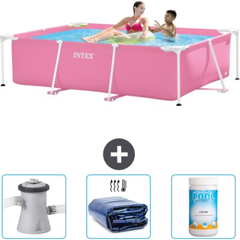 Intex-Schwimmbecken mit rechteckigem Rahmen – 220 x 150 x 60 cm – Rosa – im Lieferumfang enthalten Accessoire CB75