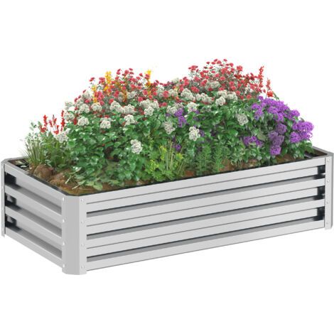 BUNTHAUS Carré potager de jardin rectangulaire tôle d'acier ondulée 120 x 60 x 30,5 cm argent (1/5)