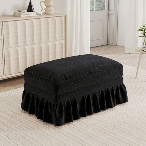 Pouf en chenille avec housse à volant amovible, 2 styles, assise confortable, pour salon - noir (1/5)