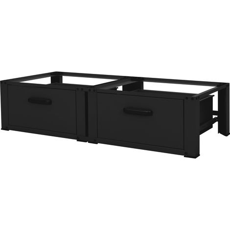 ML-Design Set di 2 Basi per Lavatrice Asciugatrice Frigorifero con Cassetto 128x53,5x31,5 cm in Acciaio Nero Portata fino a 150 kg Piedistalli Supporti Rialzati per Elettrodomestici Carichi Pesanti