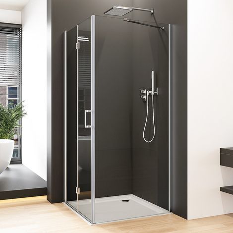 Duschkabine 100x90 cm Falttür mit Seitenwand, Duschkabine 100x90 cm Eckeinstieg Drehfalttür Dusche Duschabtrennung mit 6mm NANO ESG Sicherheitsglas Glas Duschwand Höhe: 195cm