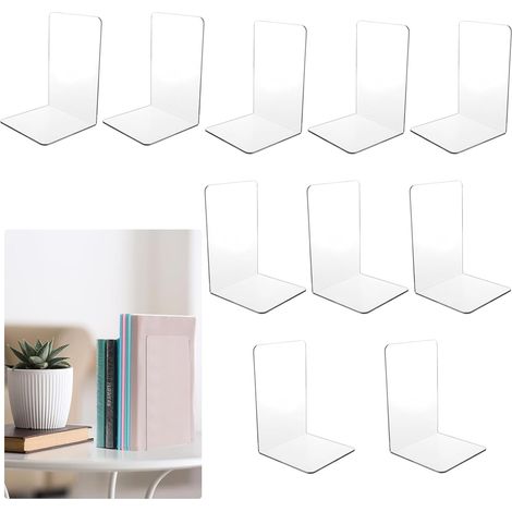 Lot de 10 Serre-Livres en Acrylique Transparent, Serre-Livres pour Étagères, Serre Livres Antidérapants de Livre Robuste pour Bibliothèque, Bureau, Écoles, Librairie - 5 Paires (1/5)