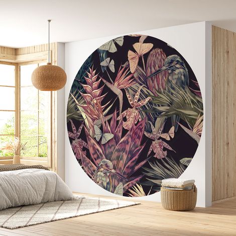 Papier peint rond / cercle - Motif floral - Diamètre 240 cm en 4 Parties (1/4)