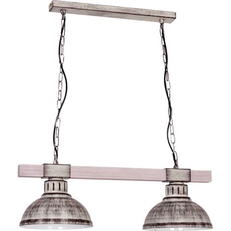 Suspension loft grise 2 abat-jour bois Hakon Luminex