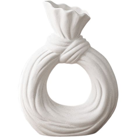 [Jarrón decorativo de cerámica] – Jarrón arqueado de tamaño mediano – [Estilo minimalista moderno] Ideal para sala de estar, recibidor o mesa de cocina – Accesorios para el hogar – Blanco (1/5)