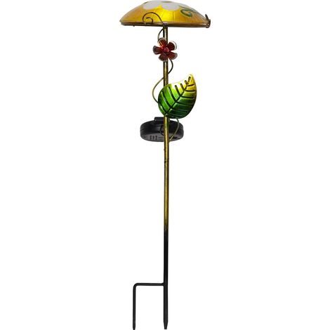 Star Trading Piquet de terre solaire Salona, décoration, LED, extérieur, design de fleurs et de coccinelles, capteur crépusculaire, blanc froid, 44 cm