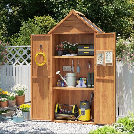Aoxun Wooden Shed Double Door 73x39x169cm with 2 Removable Shelves, Garden Cake Shed, Tall Outdoor Storage Cabinet with Waterproof Asphalt Roof & Double Doors for Patio, Backyard, Garden (1/5)