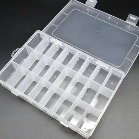 2-teilige transparente Aufbewahrungsbox, 36 verstellbare Fächer, herausnehmbares Gitter, robuster Bastelorganizer aus Kunststoff mit doppelt verriegelbarem Deckel. (1/2)