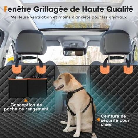 Autositzbezüge für Hunde, Autositzschutz für Hunde, Rücksitzschutz, rutschfest und wasserdicht mit Sichtfenster aus Netzgewebe, Aufbewahrungstasche und Hundegeschirr, Schwarz (1/5)