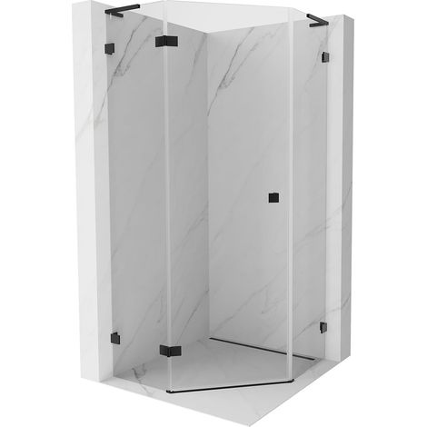 Mexen Lunar L cabina de ducha pentagonal abatible izquierda 90 x 90 cm, transparente, negra - 831L-090L-090P-70-00-L (1/5)