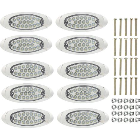 10pcs 18 LED Feux de Position Latéraux 12‑24V IP67 Étanches 1200LM Clignotants de Remorque pour Camions Yachts Blanc (1/5)