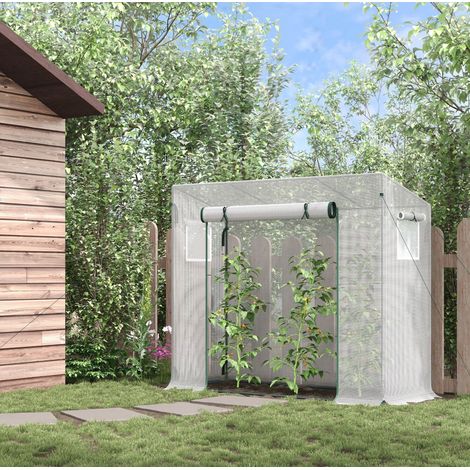 Serre tunnel de jardin 200 x 76 x 150/168 cm avec porte roulante et fenêtre latérale, structure acier et bâche PE blanche, pour plantes et tomates - CHICFURN (1/5)