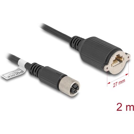 Delock Cable M12 Codificado X de 8 pines hembra a RJ45 hembra para instalaciÃ³n Cat.6A S/FTP 2 m negro