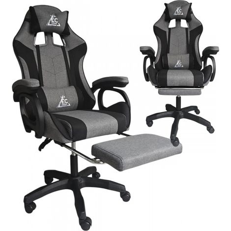 STRIKE Drehbarer Gaming-Stuhl mit Fußstütze und Kissen, Grau KO40SZ