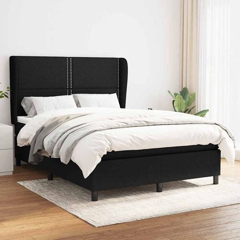 Sommier à lattes de lit avec matelas Noir 140x190 cm Tissu (1/5)