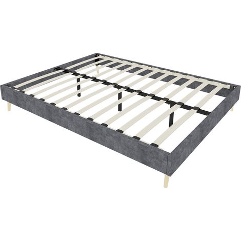 Struttura letto moderna 160x200 cm grigia in velluto olandese, base bassa, MODENUIT (1/5)