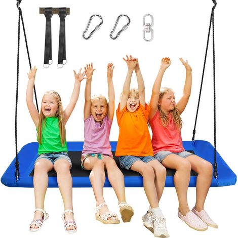 COSTWAY Baumschaukel Nestschaukel 100-180cm verstellbaren Seil, Haengeschaukel 320kg Tragkraft, Mehrkindschaukel Gartenschaukel für Kinder & Erwachsene 150x80cm Blau (1/5)