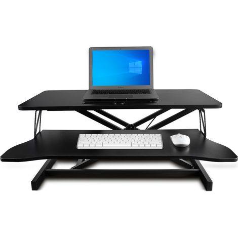 Standing Desk Converter Height Adjustable Desk Converter 81cm (32 Inch) Wide Platform Tabletop Workstation Quick Sit to Stand Desk Riser for Dual Monitors with Wide Keyboard Tray (Black) (1/3)