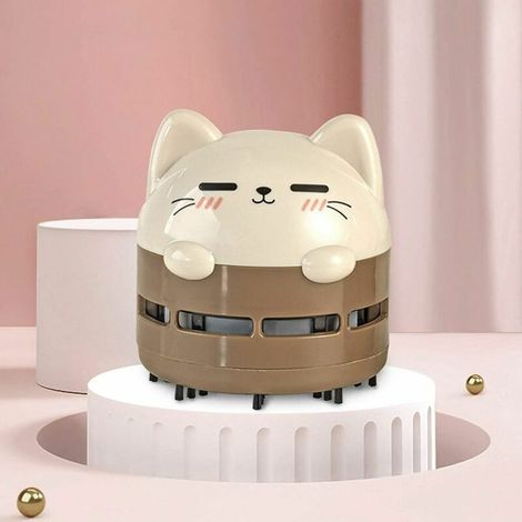 Niedlicher Tischstaubsauger, Mini-USB-aufladbarer Staubwedel für Tastatur und Schreibtisch, kabellos und um 360° drehbar, entfernt Krümel, hellbraun (hellbraune Katze), 1 Stück (1/5)