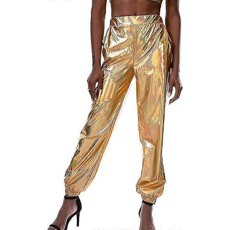 Pantalon taille haute femme, vêtement d'intérieur décontracté d'été, bas métallisé-S-Fantasy Gold