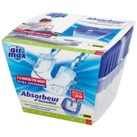 UHU Air max magnete - Assorbitore di umidità molto rapido ed efficace, un assorbente da 450 g e 1 ricarica magnetica ultra-assorbente da 450 g inclusa (1/3)