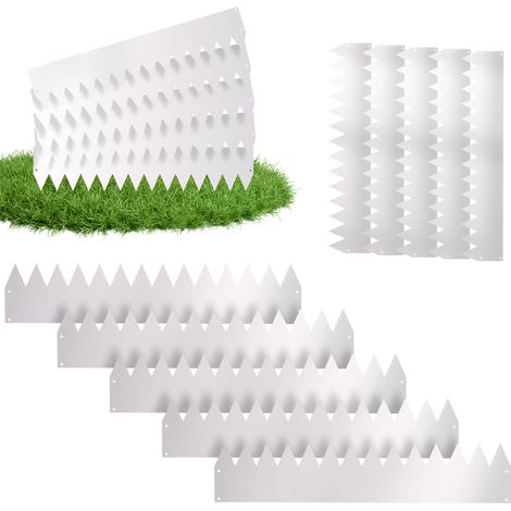 Wolketon Rasenkante mit Spitzen Metall 100 x 20 cm 5m Beeteinfassung Mähkante Verzinkt Wegbegrenzung Beetumrandung Palisade inkl. Handschuhe Silber