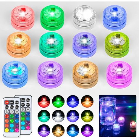 MINKUROW Mini-LED-Tauchlichter, 12 Stück, Unterwasserlichter, wasserdicht, mehrfarbige RGB-LED-Kerzen, Beleuchtung mit 2 Fernbedienungen für Schwimmbad, Teich, Aquarium, Vase, Halloween-Dekoration (1/5)