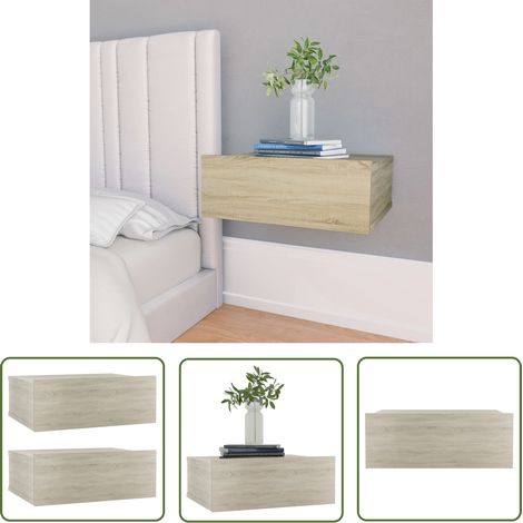 The Living Store Tables de chevet flottantes 2 pcs Chêne sonoma Bois ingénierie - Table De Chevet - Meuble De Chambre - Table De Nuit - Table Murale - Rangement Minimaliste (1/5)
