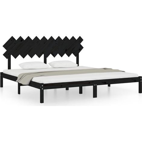 Lit double Lit adulte Cadre de lit sans matelas noir 200x200 cm bois massif (1/5)