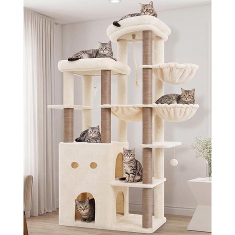 Arbre à Chat 177cm pour Grands Chats 2 Niches et Perchoirs HCT065MJ (1/5)